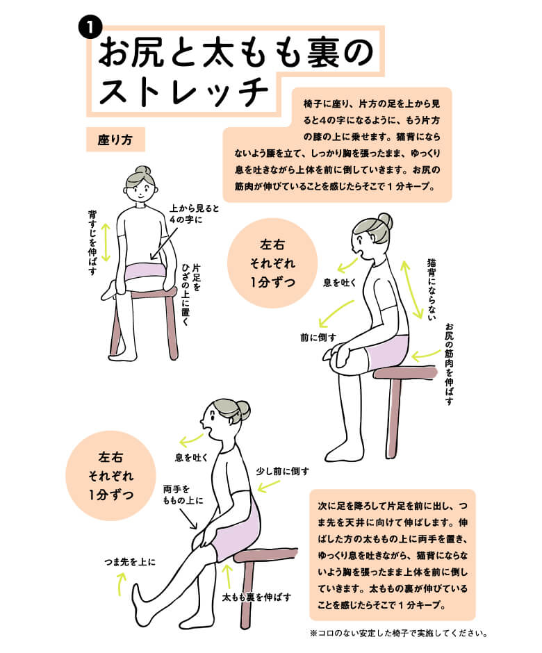 お尻と太もも裏のストレッチ